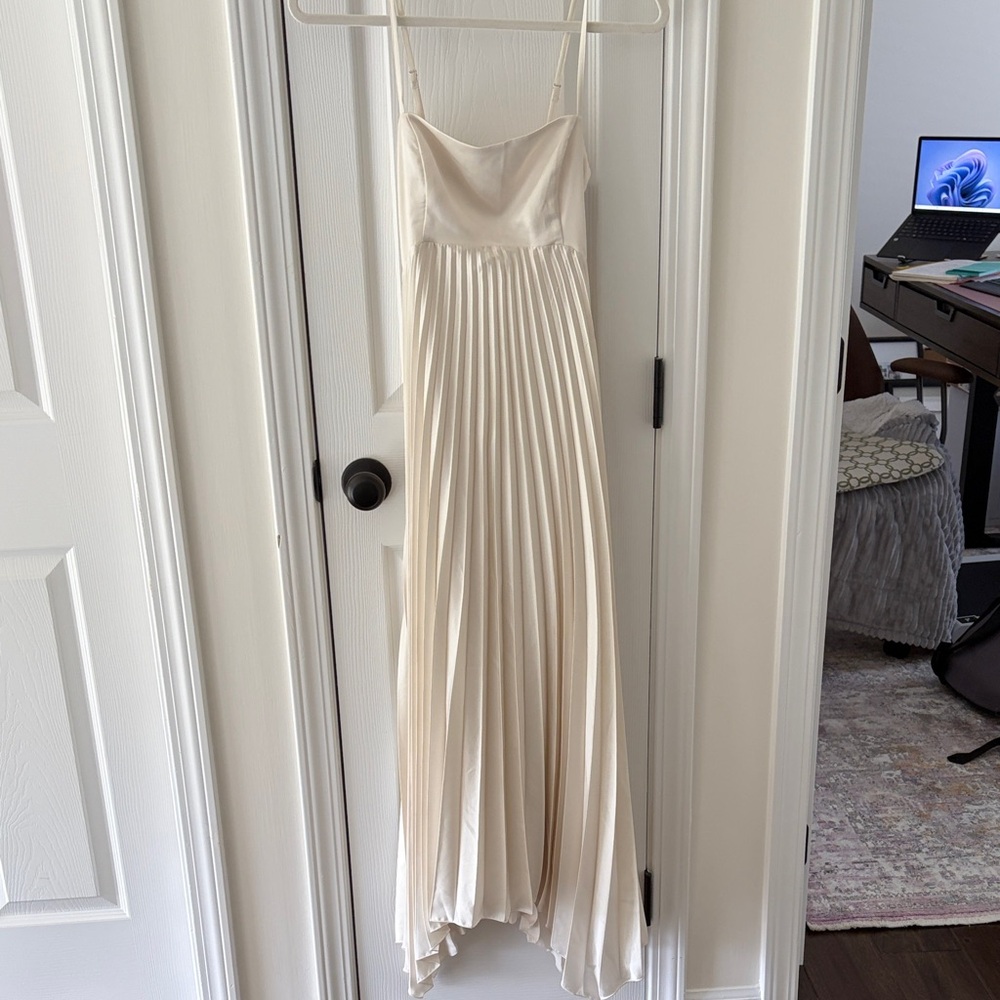 Abercrombie & Fitch Cream Pleated Slip Maxi Dress
